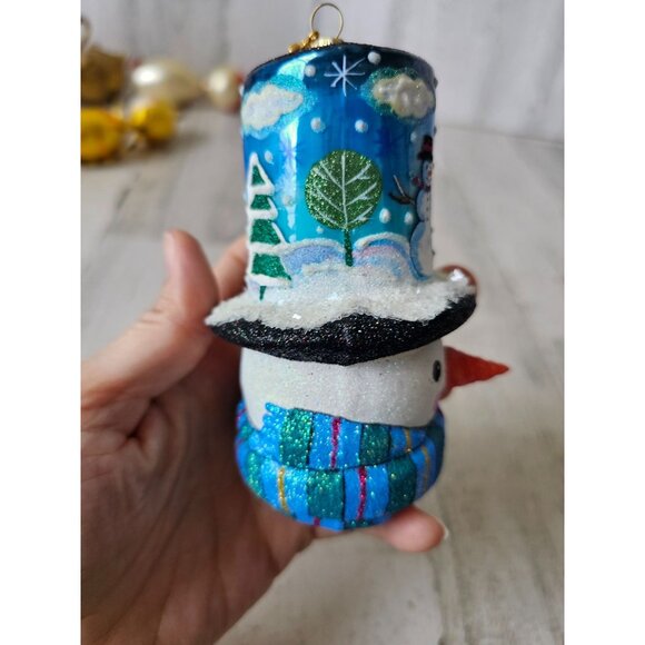 Reed barton snowman scene top hat ornament RARE glass glitter sparkle tree uniqu - Picture 6 of 10